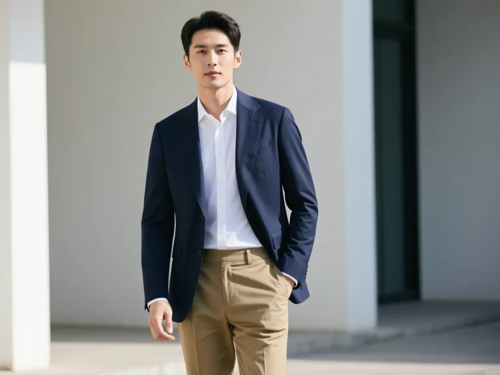 1. Business Casual Outfit Ideas For Men: Navy Blazer And Khaki Chinos - business casual outfit ideas for men